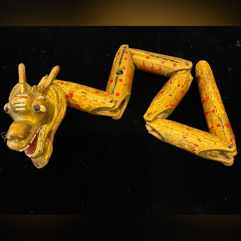 Articulated Chinese Dragon Sculpture with Carved, Lacquered & Painted Wood Head